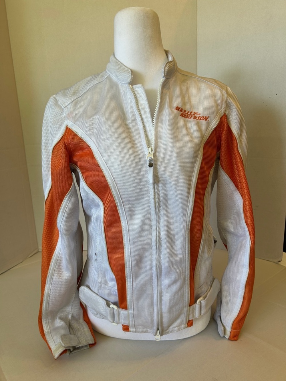 HARLEY DAVIDSON WOMENS WHITE/ORANGE MESH RIDING JACKET SIZE XS